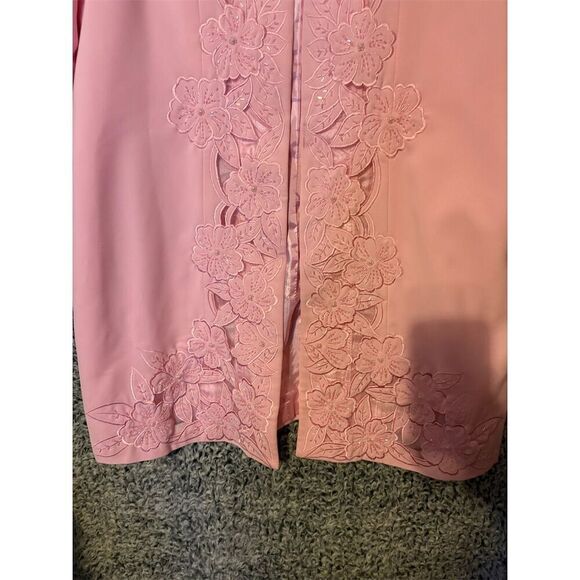 Women's Pink Floral Embroidered Open Jacket Size 14 - Picture 9 of 13
